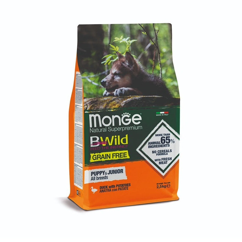 Monge BWild Grain free- Puppy/Junior Pato & Batatas