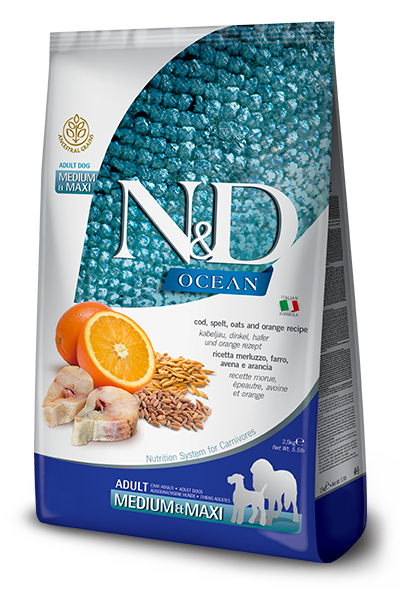 Farmina N&D Ocean Adult Medium Cod,Splet, Oats & Orange 12 Kg