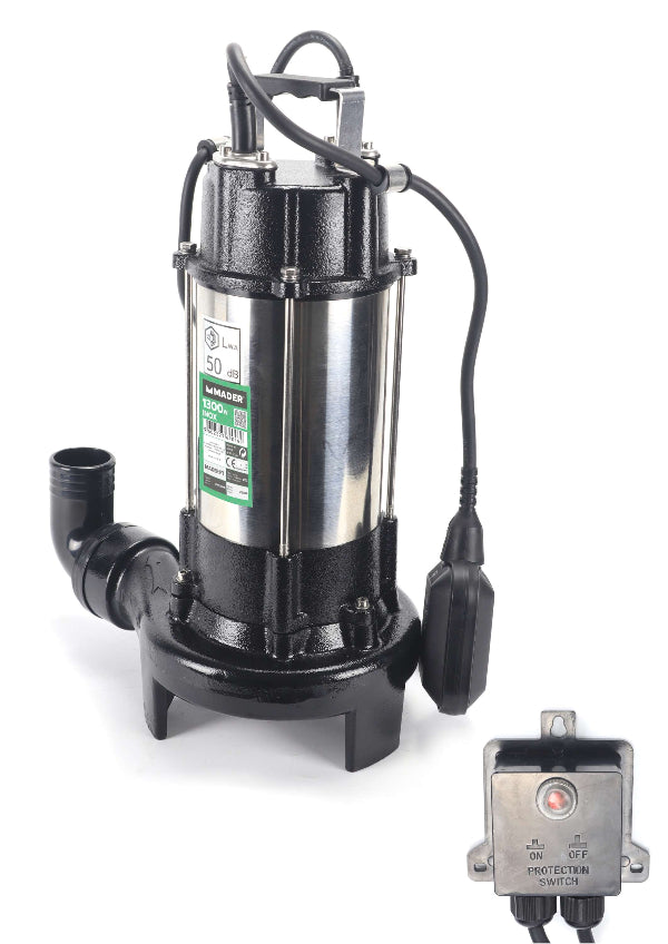 Bomba sumergible para aguas sucias, 1300 W, con molinillo Mader