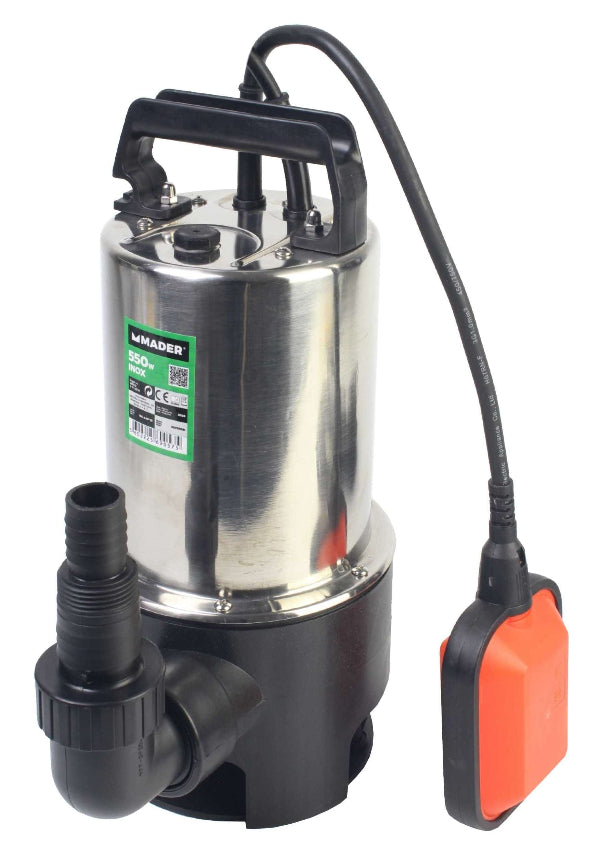 Bomba sumergible para aguas sucias, 550 W, 10500 l/h, fabricada en acero inoxidable
