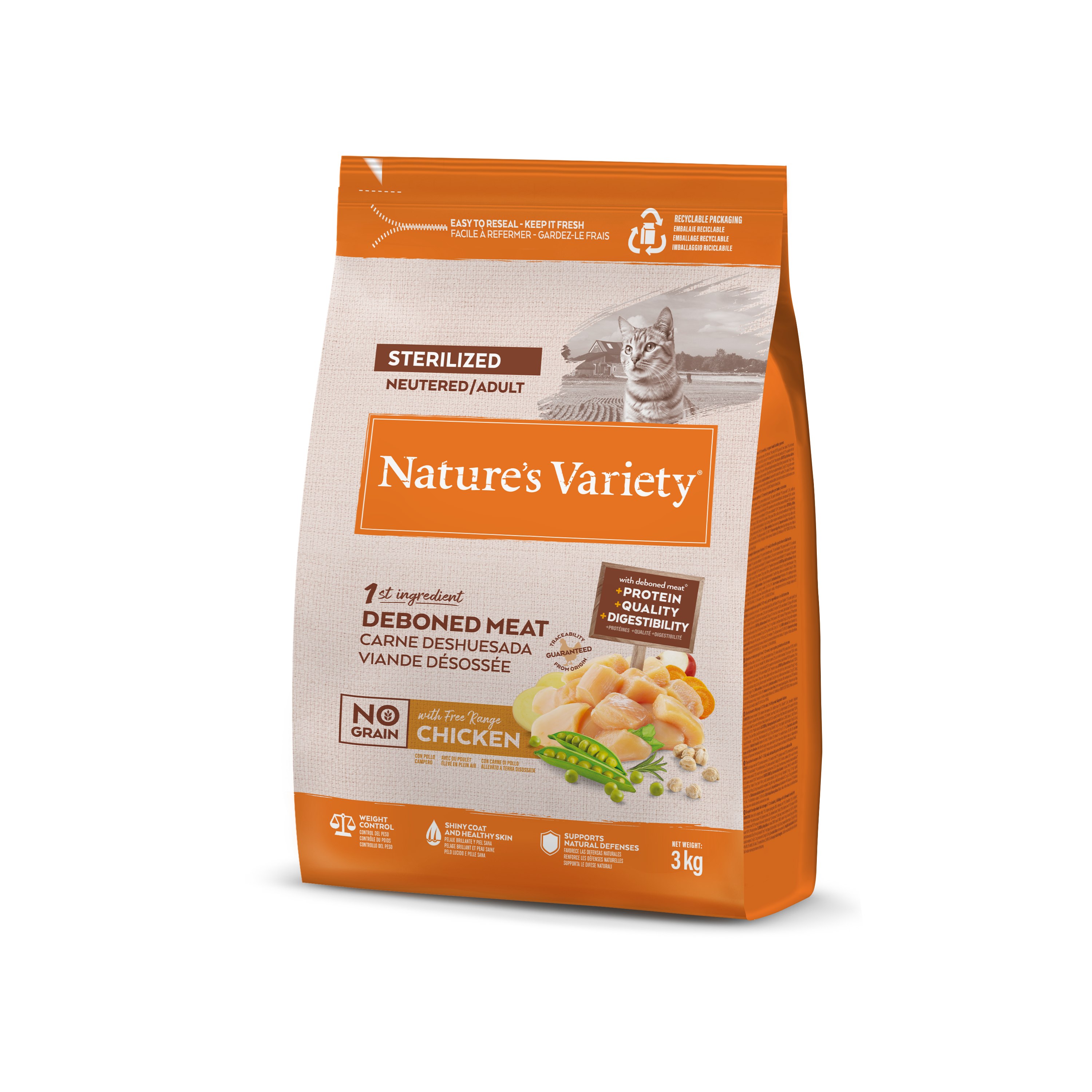 Alimento esterilizado para gatos Nature's Variety sin cereales con pollo