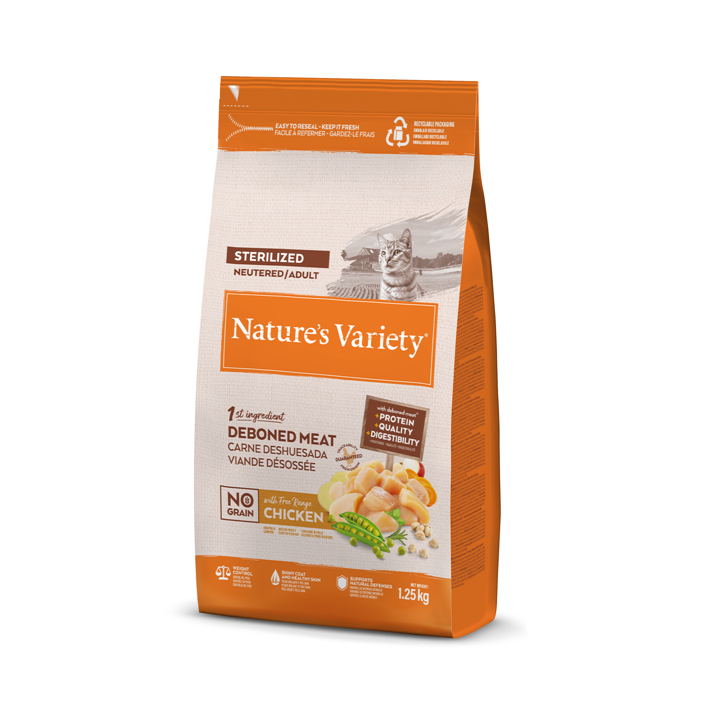 Alimento esterilizado para gatos Nature's Variety sin cereales con pollo