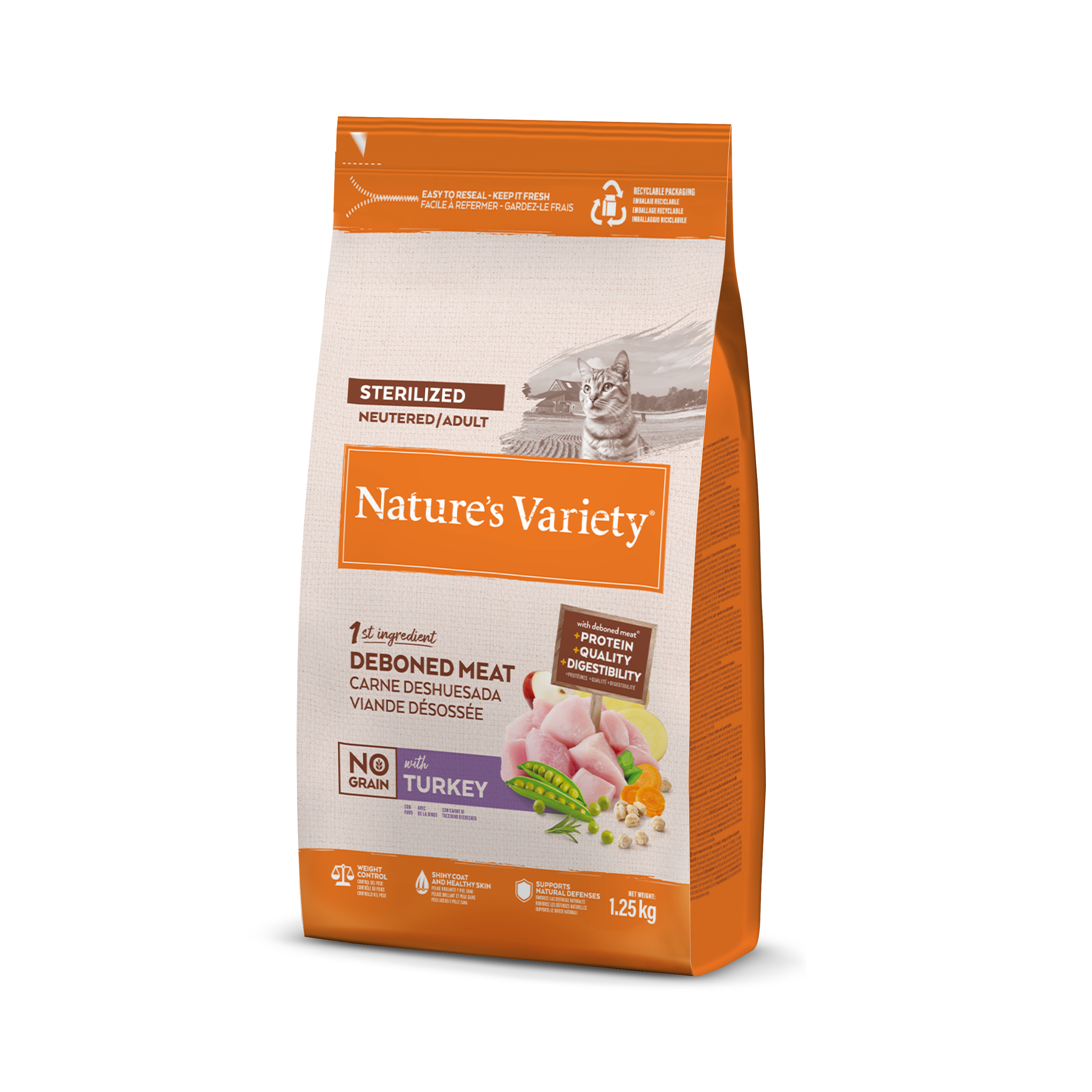 Gato esterilizado sin cereales Nature's Variety con pavo
