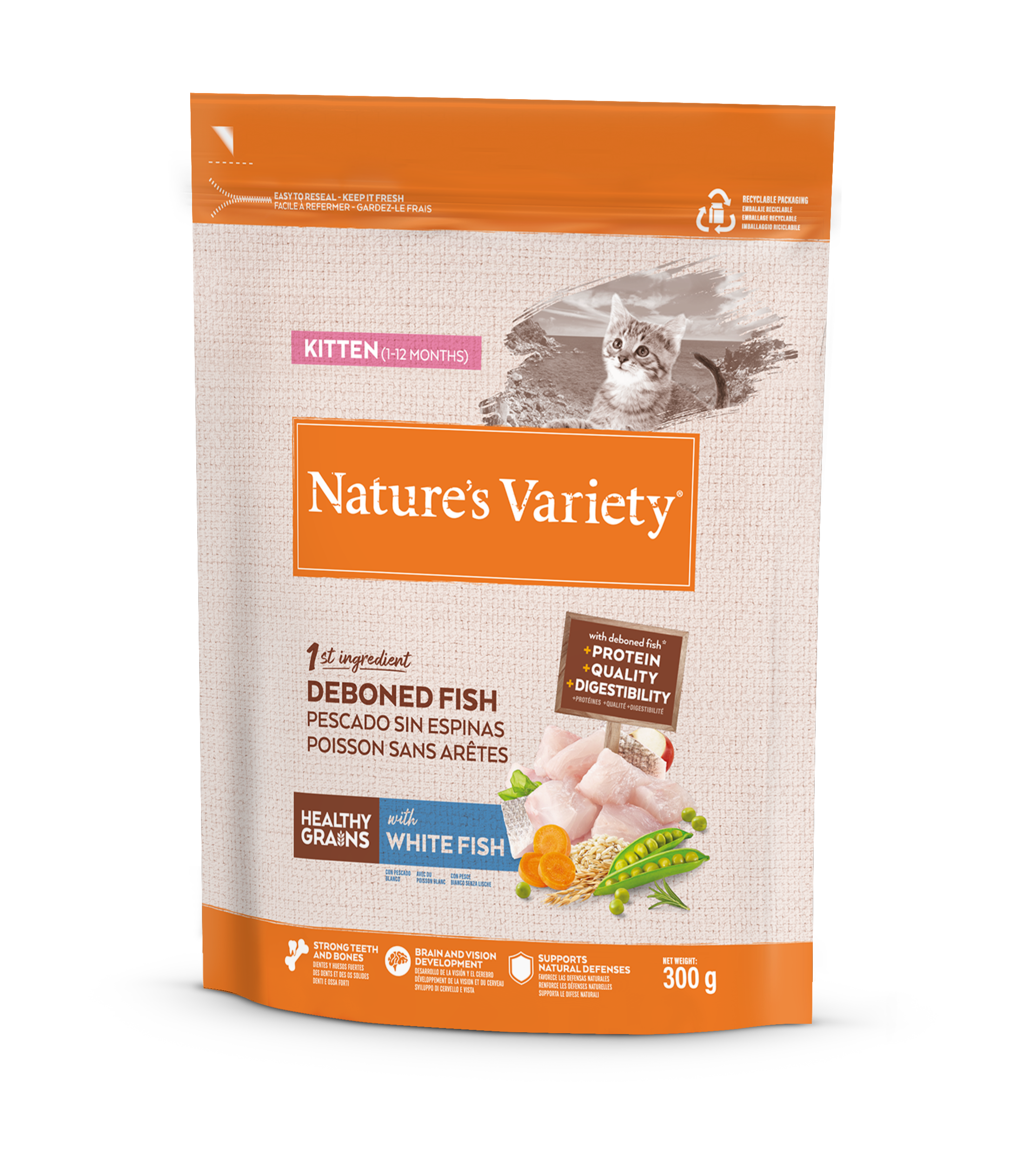 Gatito Nature's Variety Healthy Grains con pescado blanco