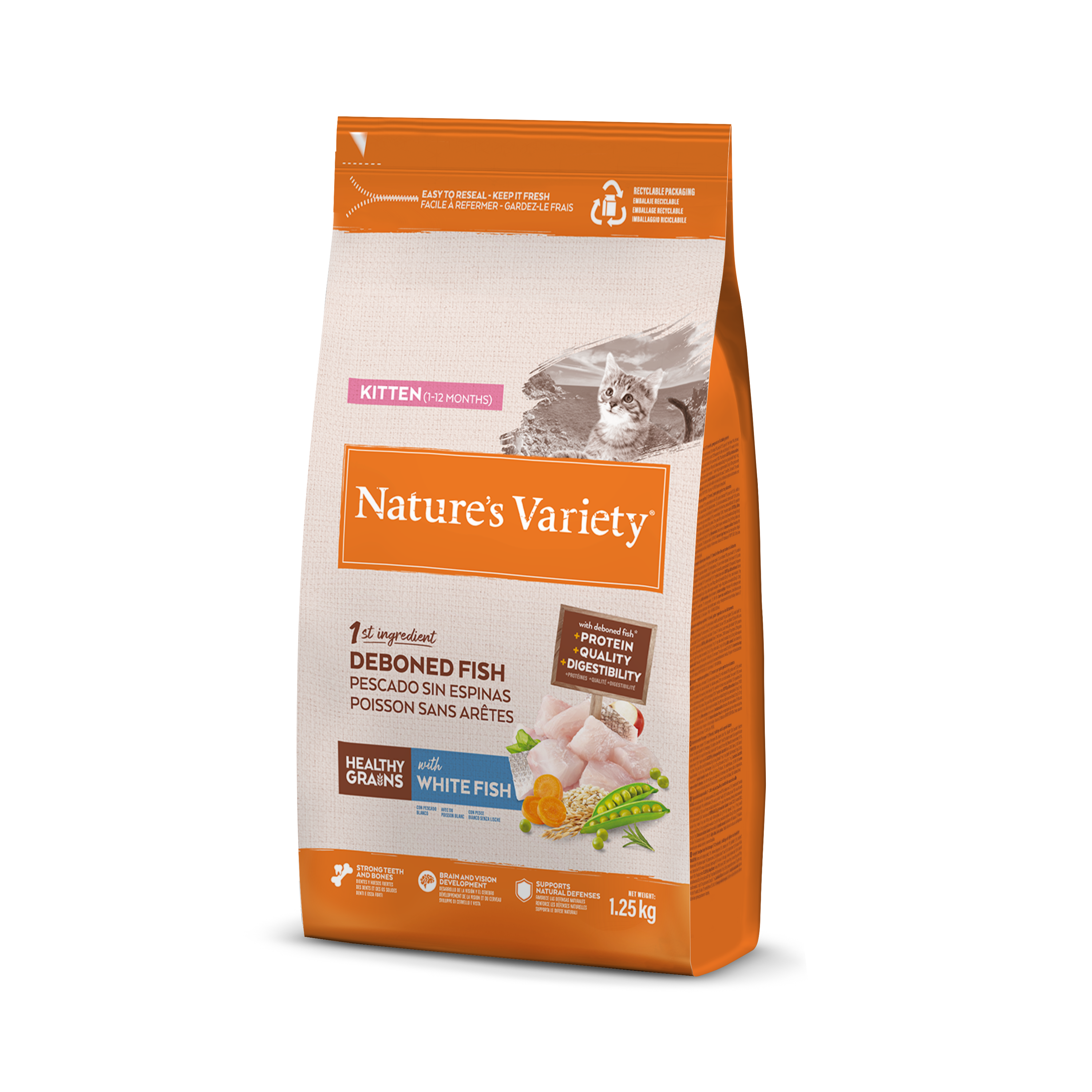 Gatito Nature's Variety Healthy Grains con pescado blanco