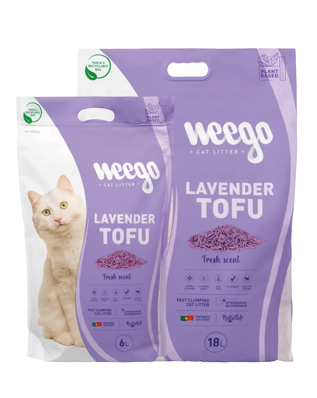 Arena para gatos Weego sabor lavanda y tofu 18L