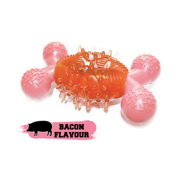 Juguete Happypet Gnosher con sabor a tocino.