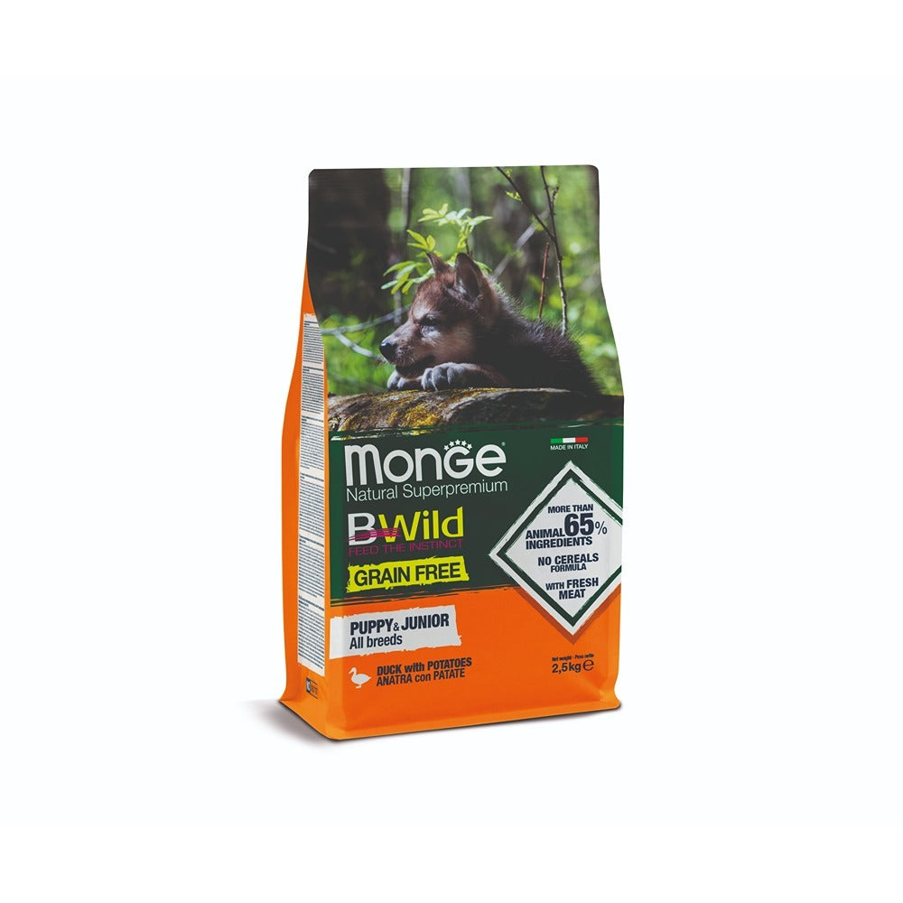 Monge BWild Grain free- Puppy/Junior Pato & Batatas