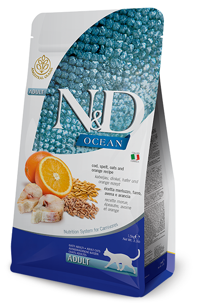 Farmina N&D Adult Cat Ocean Cod, Spelt, Oats & Orange 1.5 Kg