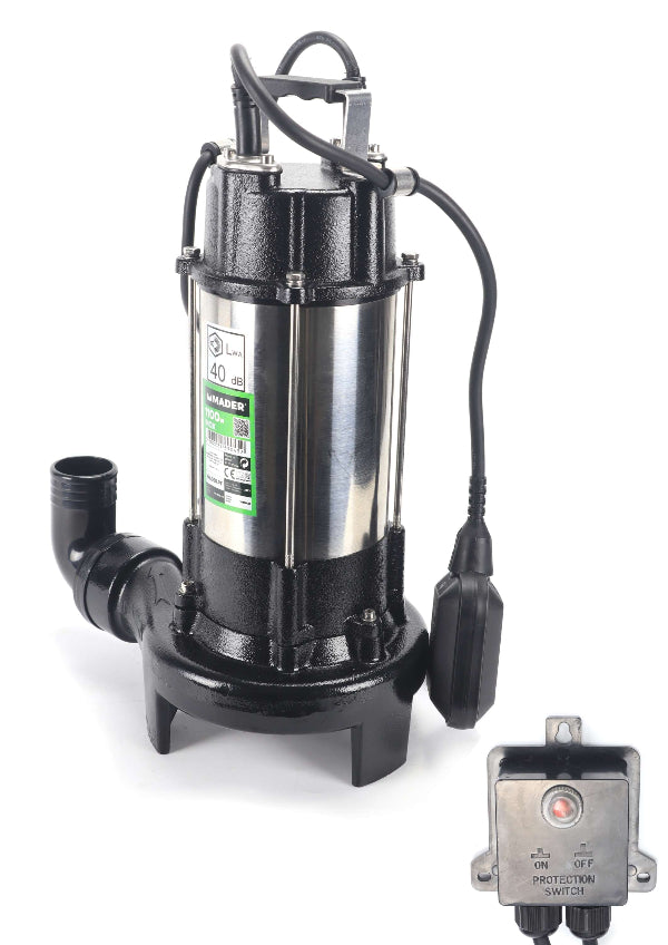 Bomba sumergible para aguas sucias, 1100 W, con molinillo Mader 