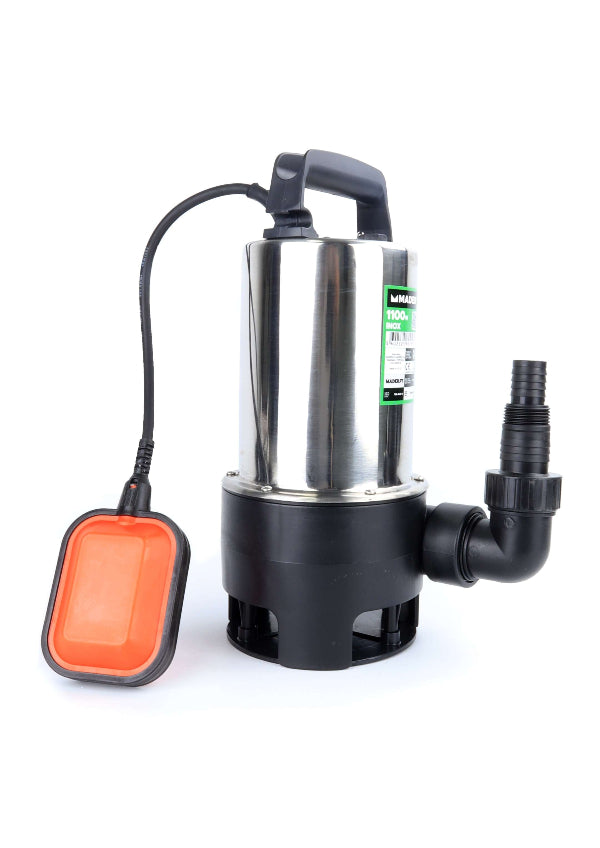 Bomba sumergible para aguas sucias, 1100 W, 18000 l/h, fabricada en acero inoxidable 