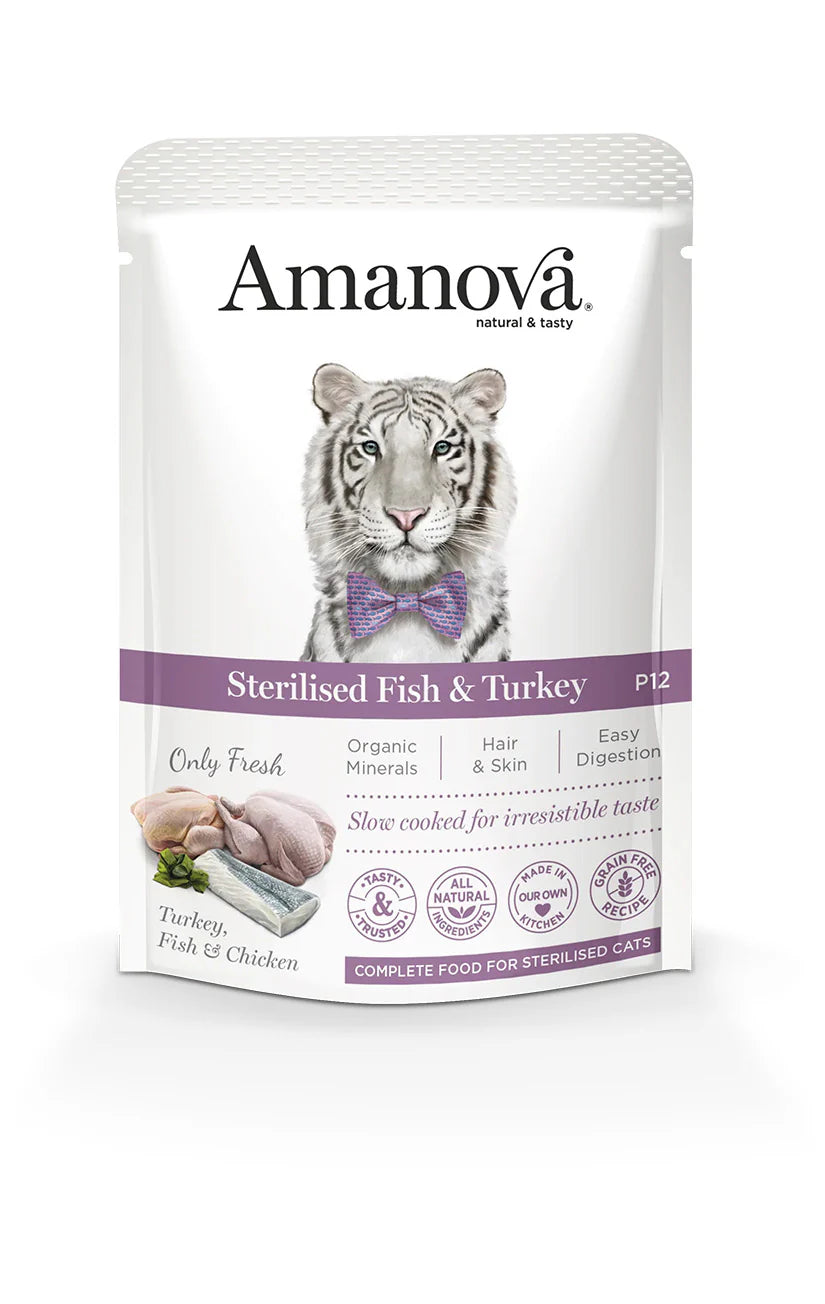 Alimento Húmido Amanova Sterilised Fish & Turkey Gato 85g