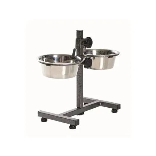 Comedouro com 2 taças em Inox com suporte regulável