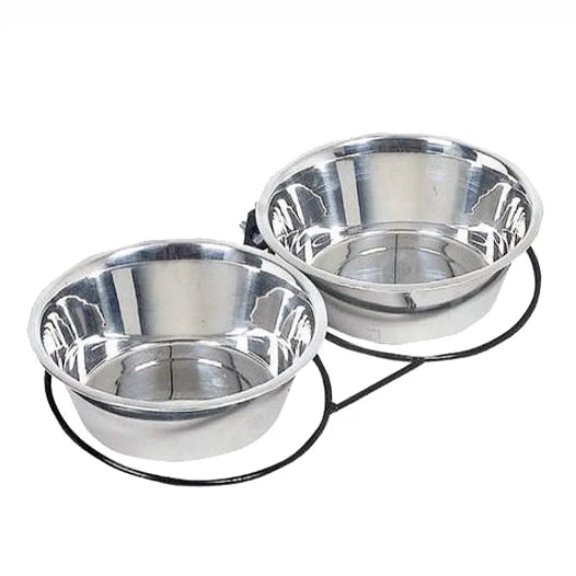 Comedouro duplo com 2 Taças Inox com Fixação Parede