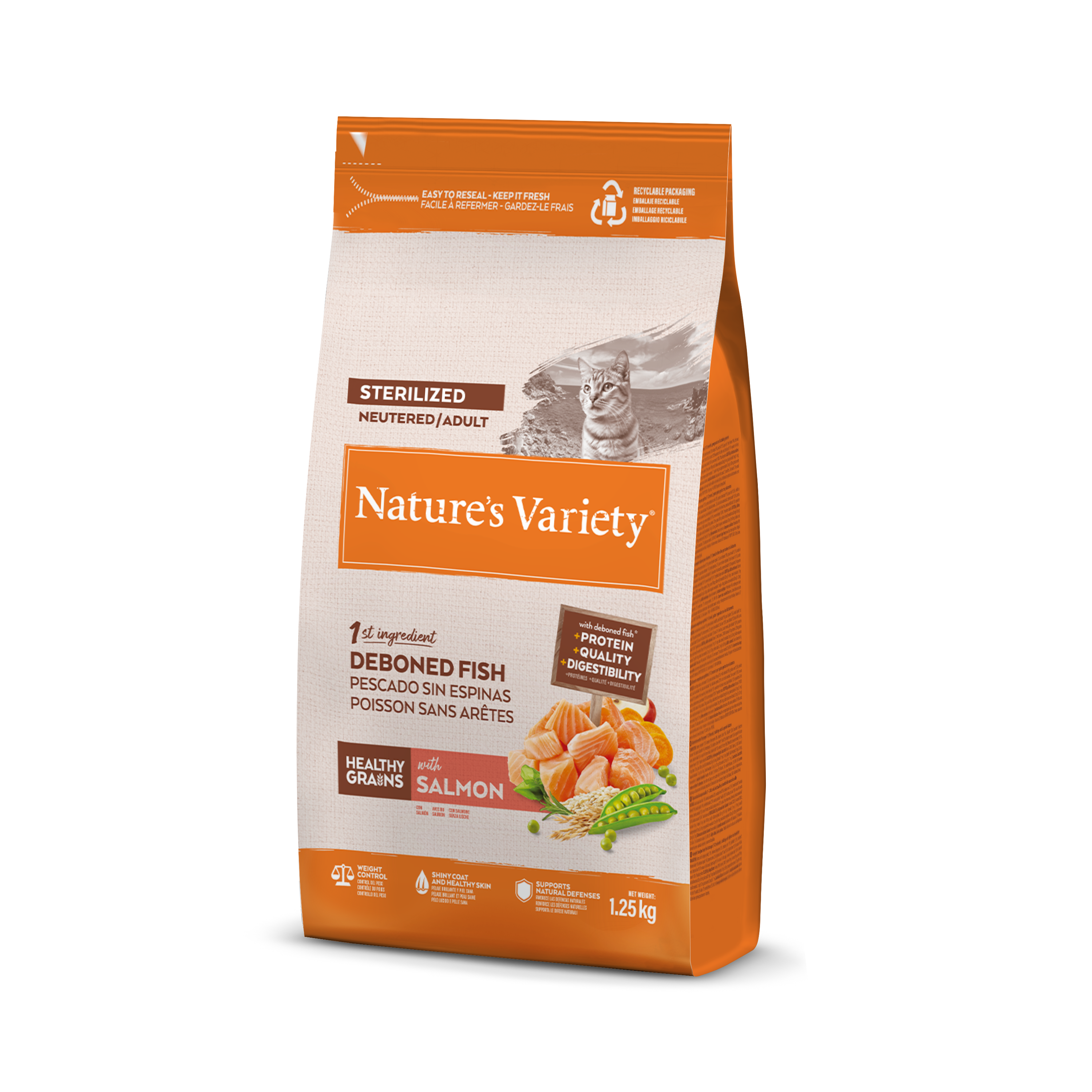 Nature's Variety Grains Gatos esterilizados saludables con salmón noruego 