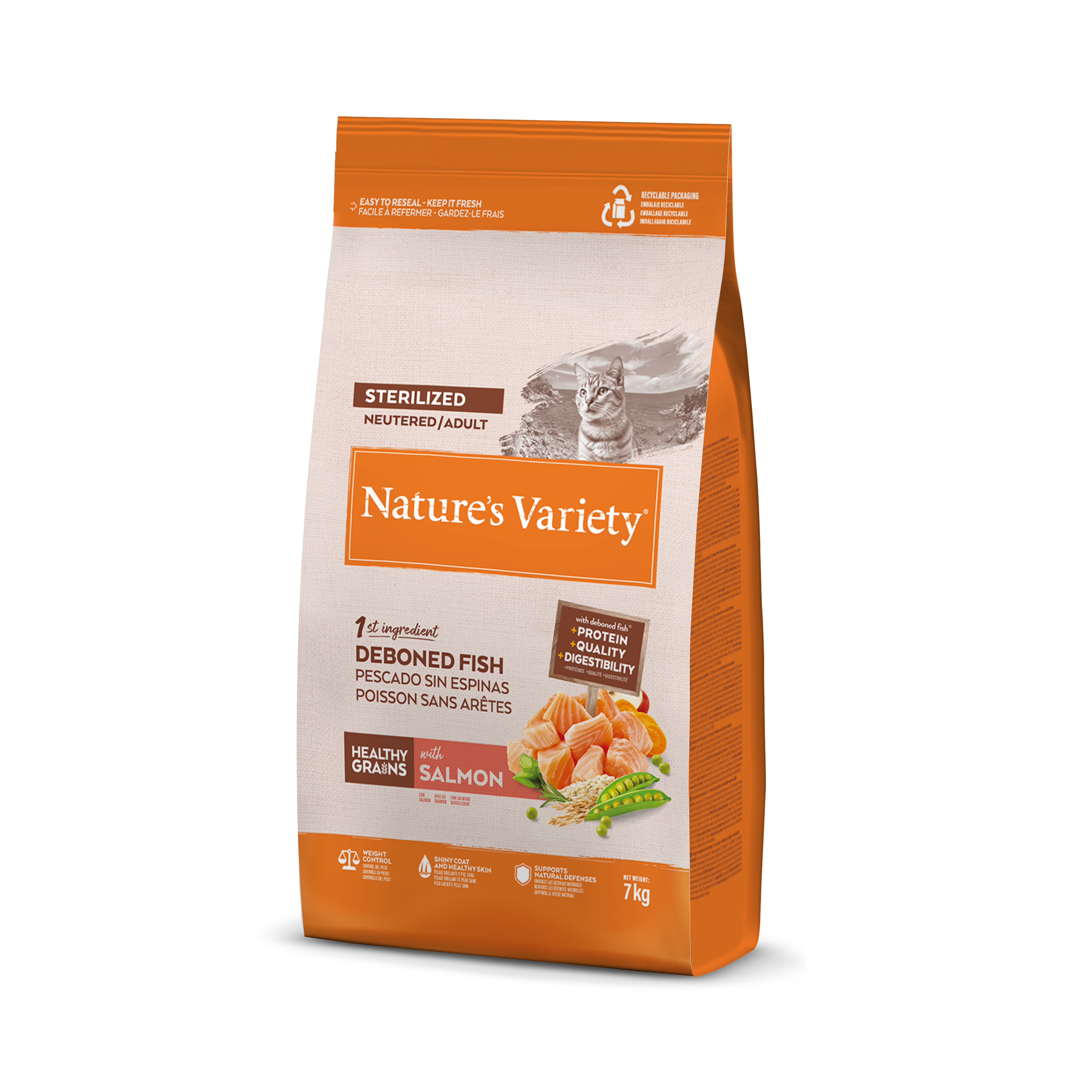 Nature's Variety Grains Gatos esterilizados saludables con salmón noruego 