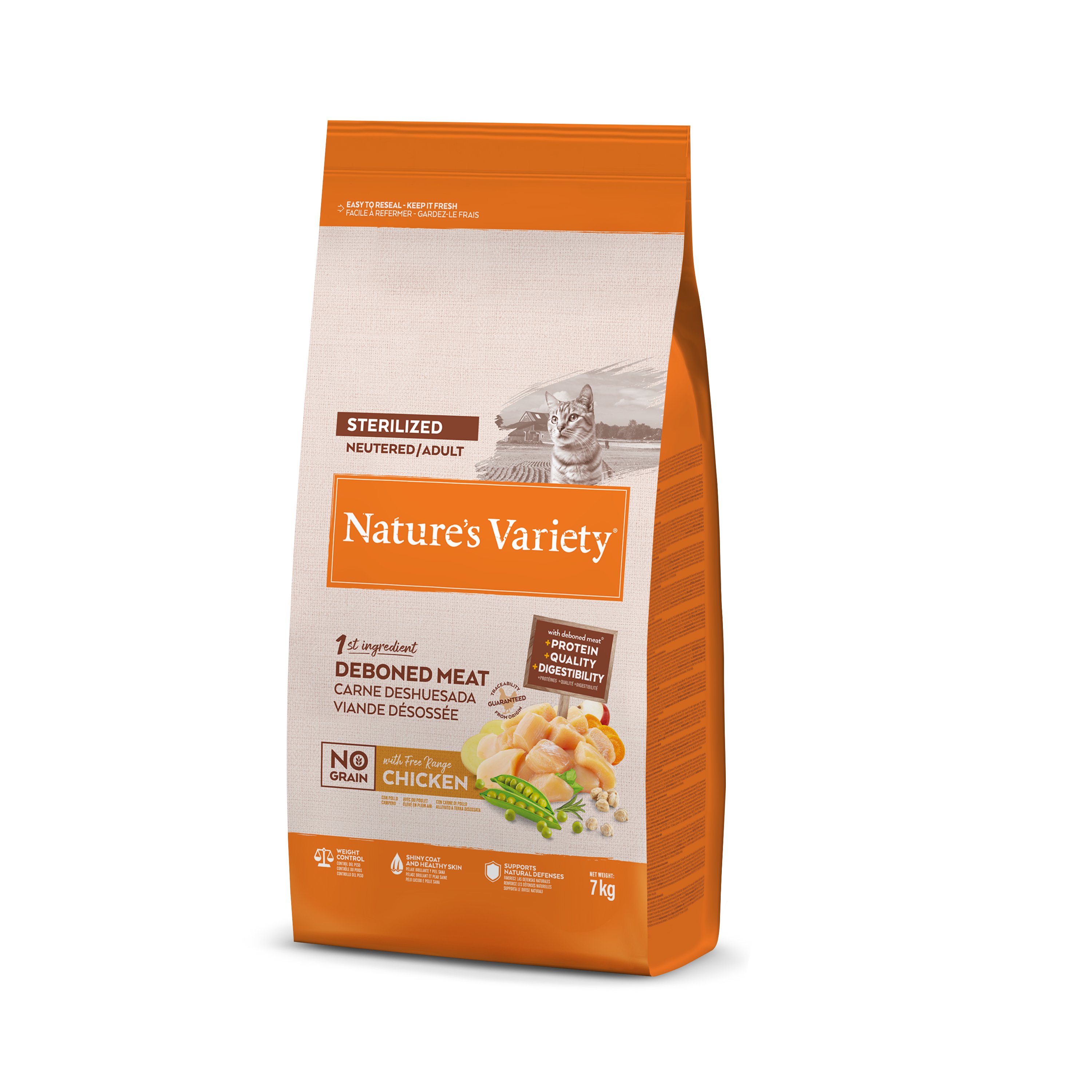 Alimento esterilizado para gatos Nature's Variety sin cereales con pollo 