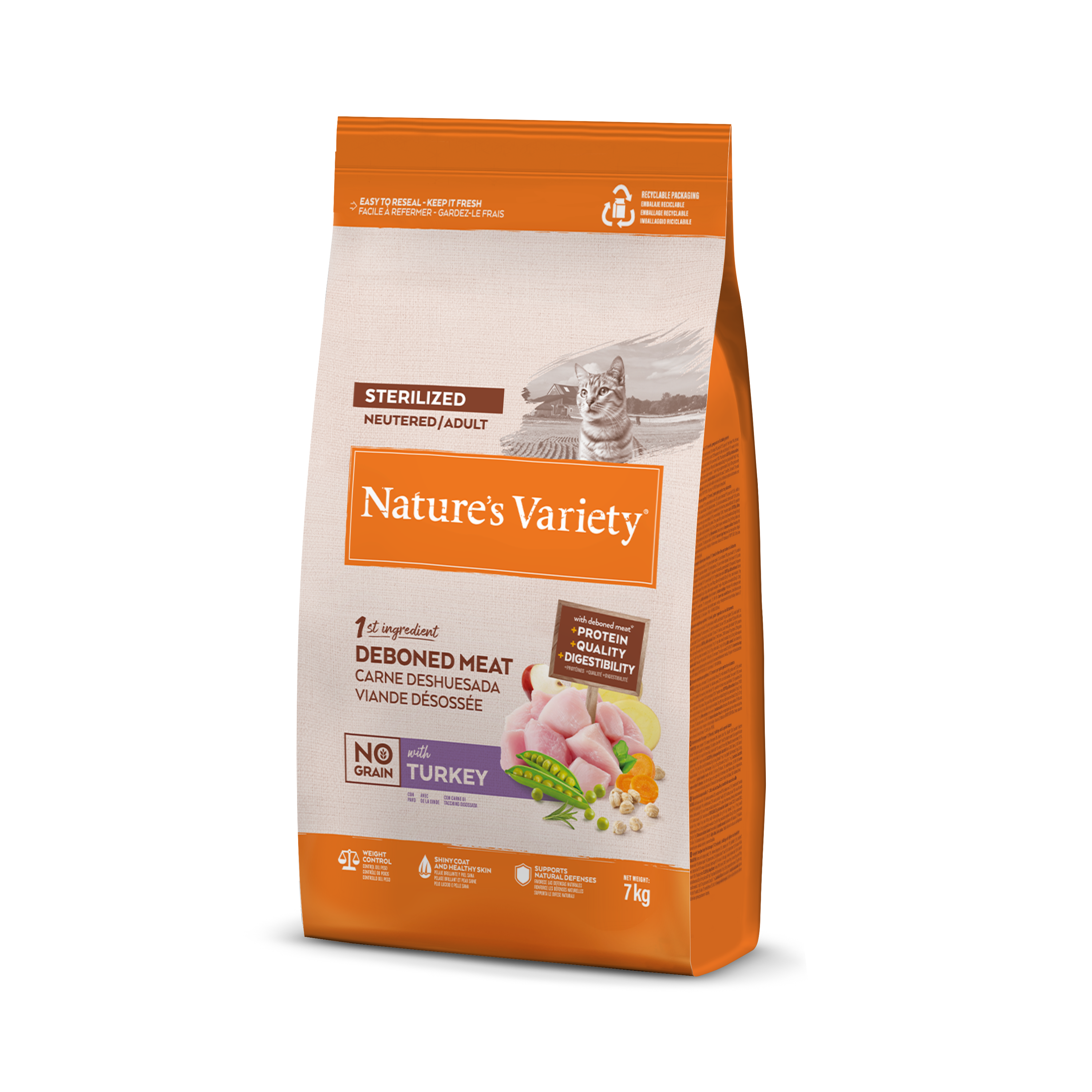 Gato esterilizado sin cereales Nature's Variety con pavo 