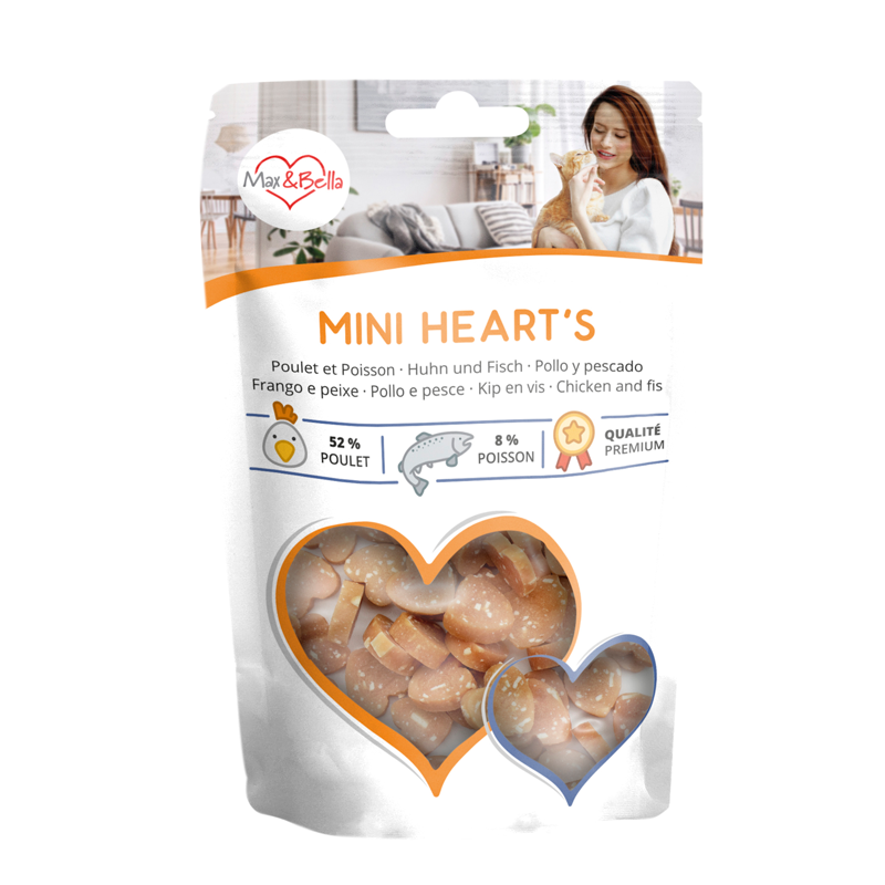 Corazones de pollo y salmón en miniatura 50 g